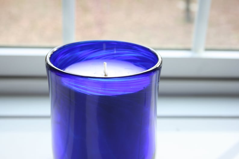 Deep Royal Blue Candle Holder Lighting StudioAtPennyLane Minimalist Hand Blown Glass Votive Cobalt Blue Tulip Vase Boho Handblown