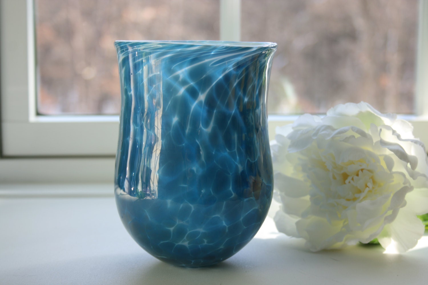 Hand Blown Glass Votive Tulip Vase Candle Holder Blue and Etsy