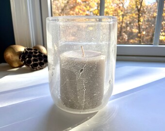 Hand Blown Glass Votive, Vase, Clear, Bubbles, Teardrop, The Studio at Penny Lane, Handblown, Frosted Glass, Constellation Pattern, Abstract