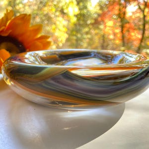 Hand Blown Glass Bowl, Colorful Abstract Pattern, Tableware, Boho Chic, Serving Bowl, Hand-blown, One-of-a-Kind Decor, Unique Glass Low Bowl