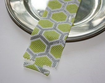 Beaded Bracelet with Toggle Clasp, Peyote Cuff, Honeycomb Pattern, Lime Green White and Silver, The Studio at Penny Lane
