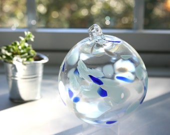 Hand Blown Glass Ornament, Cobalt Blue, Turquoise, White, Orb, Sphere, Xmas Tree, Sun Catcher, Handblown, Ball, Globe, TheStudioAtPennyLane