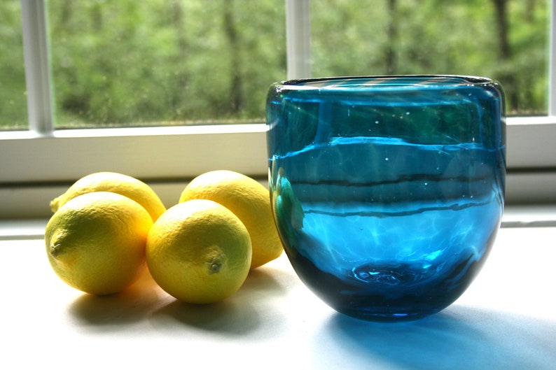 Hand-Blown Glass Votive, Aquamarine Tall Vase, Candle Holder, Handblown, Handmade Minimalist, Boho, Vase by Studio At Penny Lane, Lighting image 9