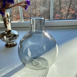 Hand Blown Glass Vase, Transparent Light Grey, Squat Vase, Handblown, Gray, Genie Vase, Minimalist, StudioAtPennyLane, Fresh, Classic, Roman