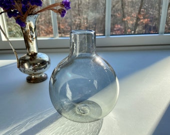 Hand Blown Glass Vase, Transparent Light Grey, Squat Vase, Handblown, Gray, Genie Vase, Minimalist, StudioAtPennyLane, Fresh, Classic, Roman