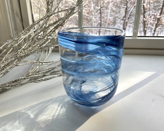 Hand Blown Glass Votive: Denim Blue Candle Holder, Boho Decor