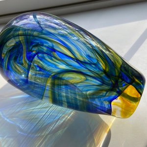 Hand Blown Glass Vase, Cobalt Blue and Orange, Swirl, Feathered Vase, Unique Home Decor, StudioAtPennyLane, Handblown, Abstract, Centerpiece