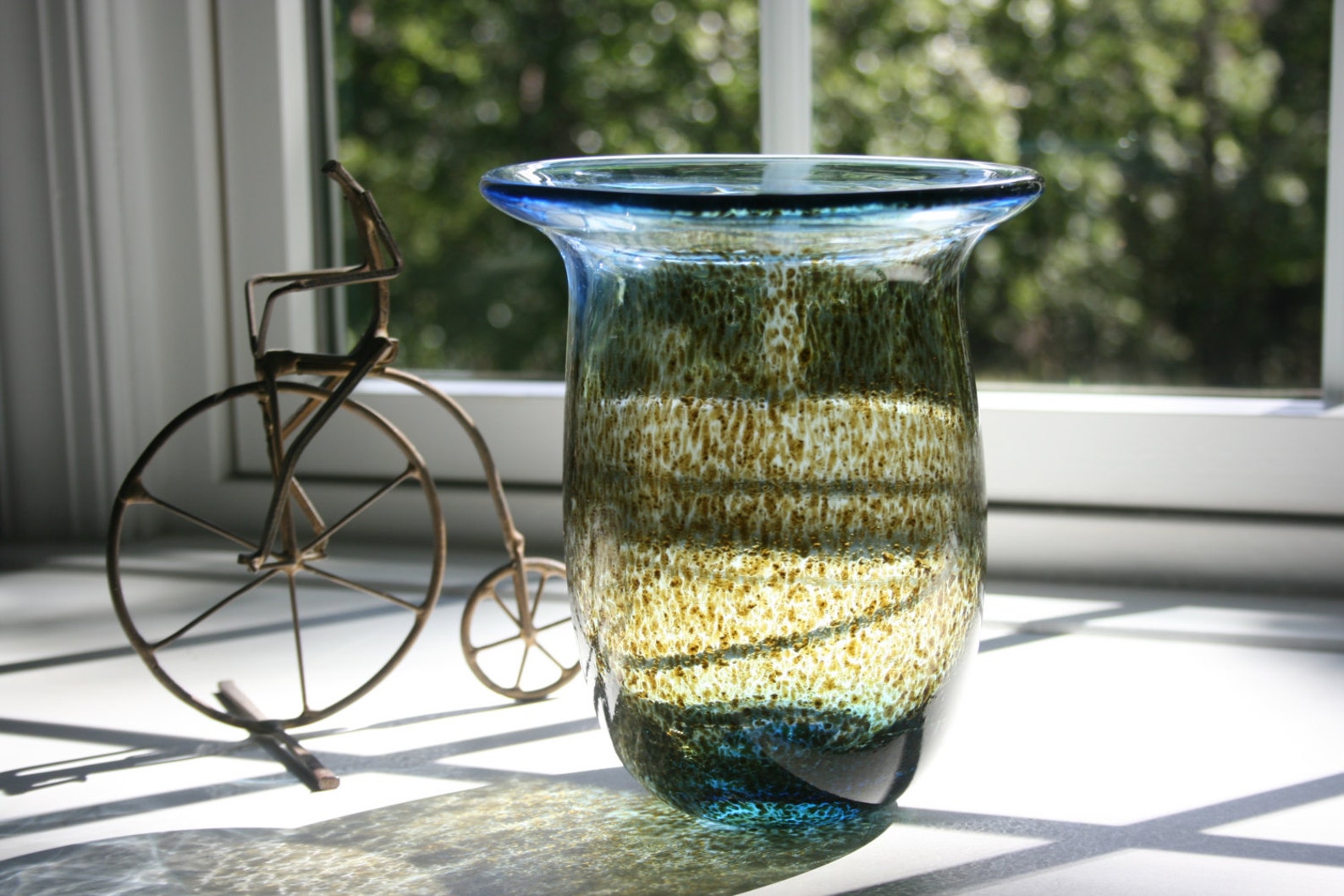 Hand Blown Glass Vase Hurricane Light Aquamarine Blue Etsy