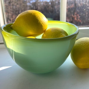 Handblown Glass Bowl, Jade Bowl, Olive Green Swirls, Oval Bowl, Fruit Bowl, Centerpiece, Tableware, Handblown, StudioAtPennyLane, Boho Chic