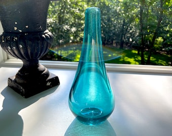 Mund geblasene Glas Vase: Petrol Konstellation Muster