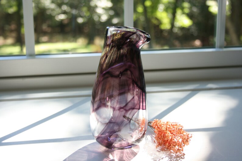 Pichet En Verre Soufflé à La Main Avec 4 Verres, Transparent Et Violet, Neuf
