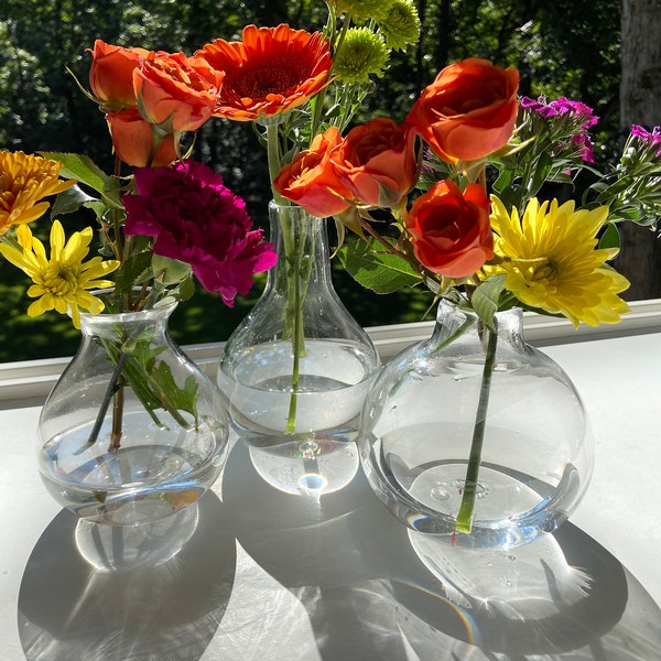 Hand-Blown Glass Bud Vase Set of 3, Clear Vases, Handblown, Shabby Chic, Minimalist, Boho Chic, StudioAtPennyLane, Rustic Decor, 3 Bud Vases