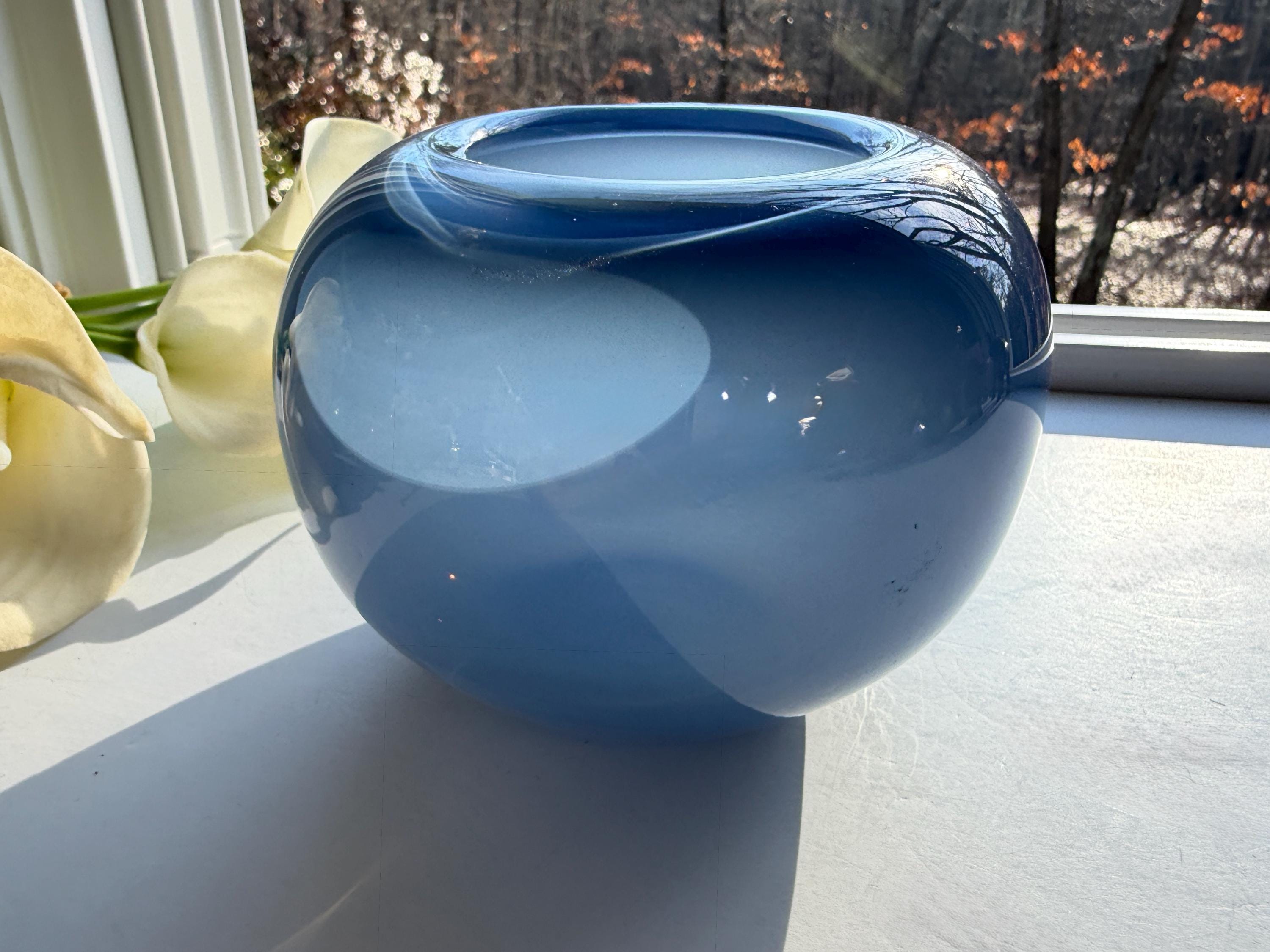 Hand-Blown Glass Bubble Vase: Blue Ombre Home Decor