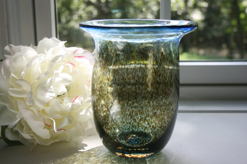 Hand Blown Glass Vase Hurricane Light Aquamarine Blue Etsy