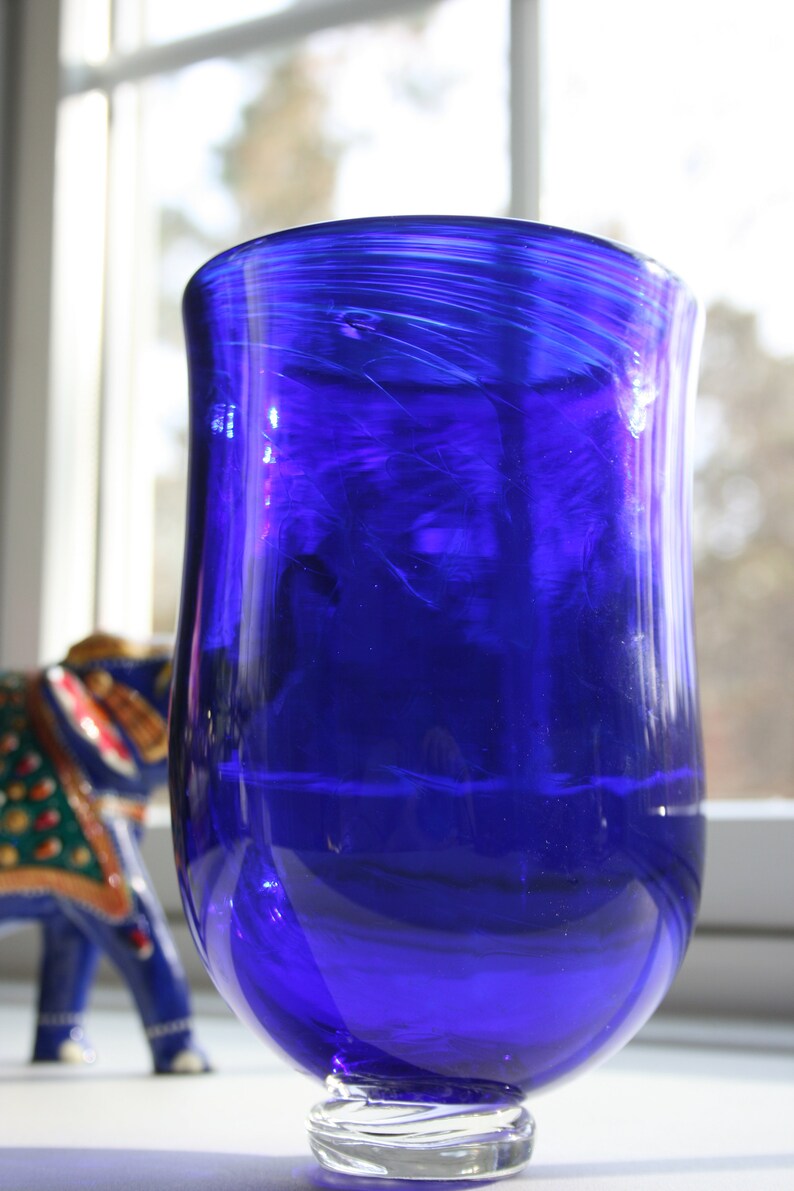 Deep Royal Blue Candle Holder Lighting StudioAtPennyLane Minimalist Hand Blown Glass Votive Cobalt Blue Tulip Vase Boho Handblown