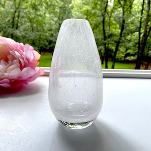 Hand Blown Glass Bud Vase, Clear, Bubbles, Teardrop, The Studio at Penny Lane, Handblown, Frosted Glass, Constellation Pattern, Abstract