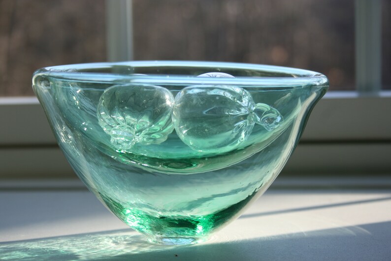 Hand Blown Glass Bowl Tall Bowl Shallow Bowl Light Emerald Etsy