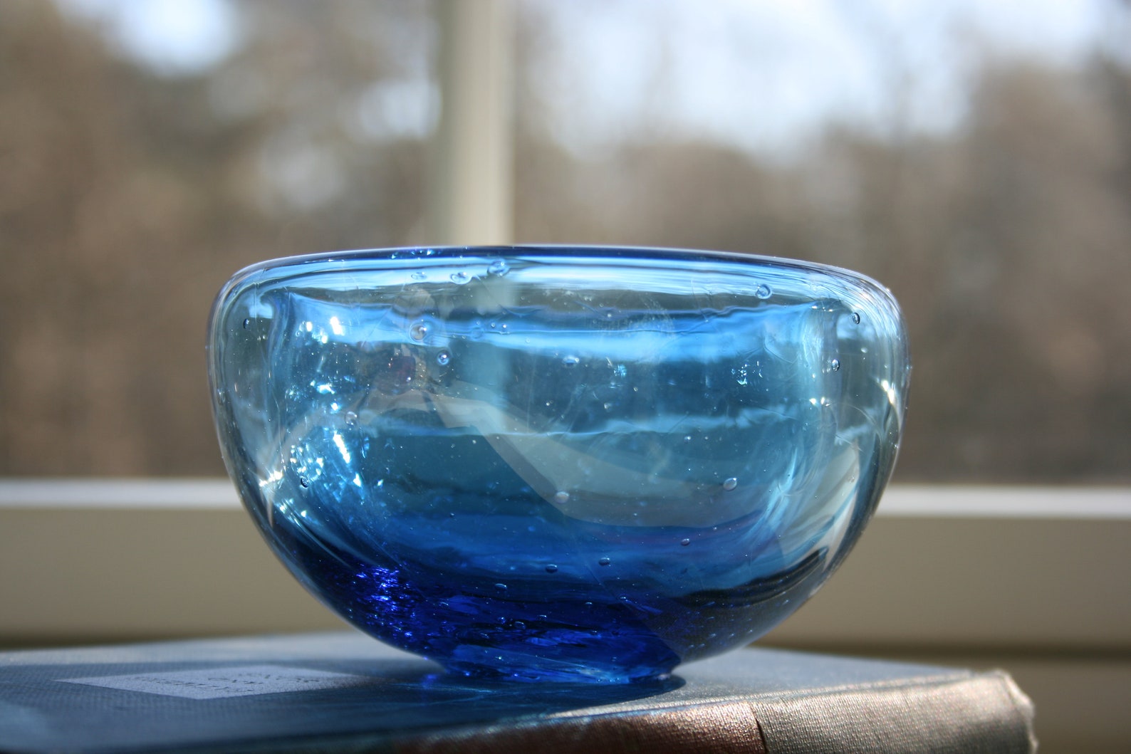 Hand Blown Glass Bowl Small Bowl Aquamarine Blue Handblown Etsy