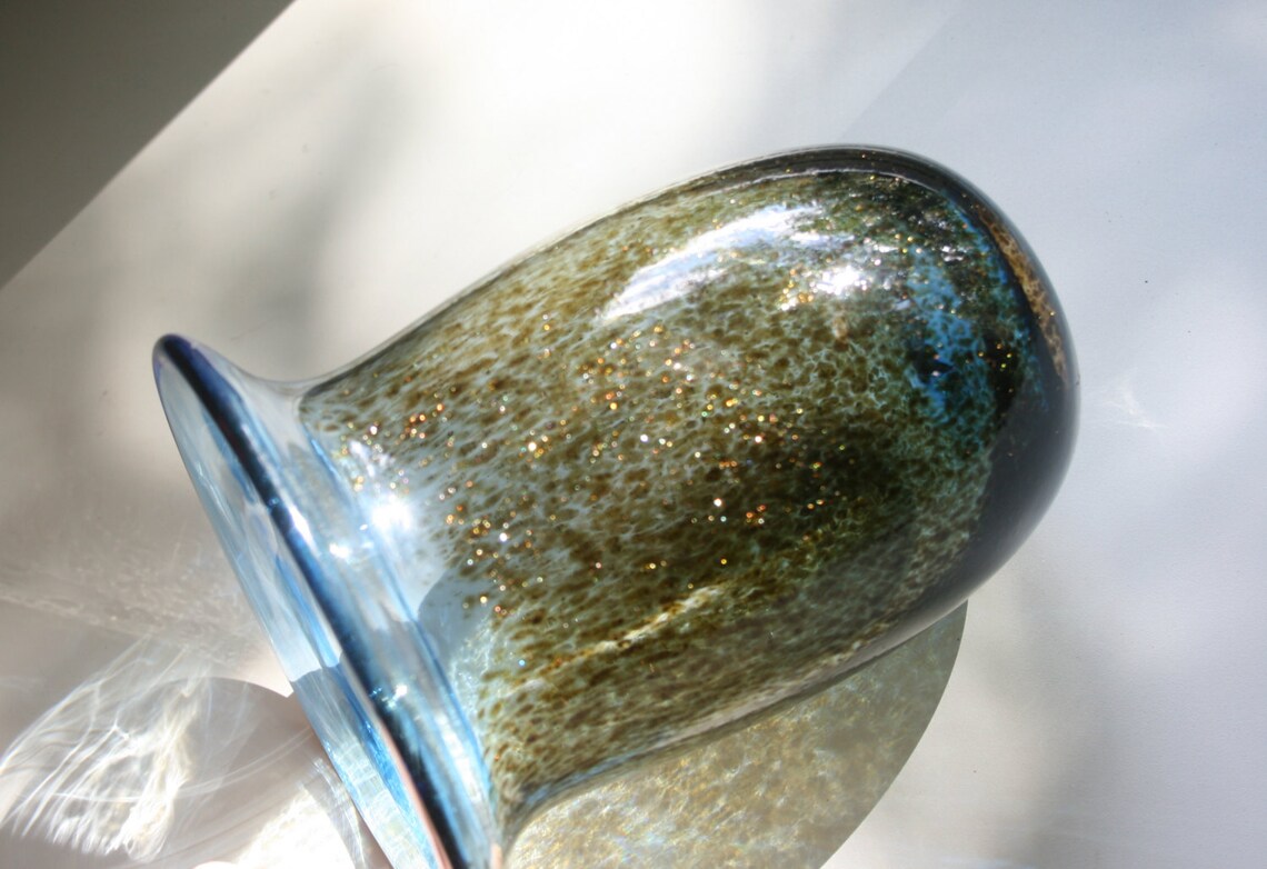 Hand Blown Glass Vase Hurricane Light Aquamarine Blue Etsy