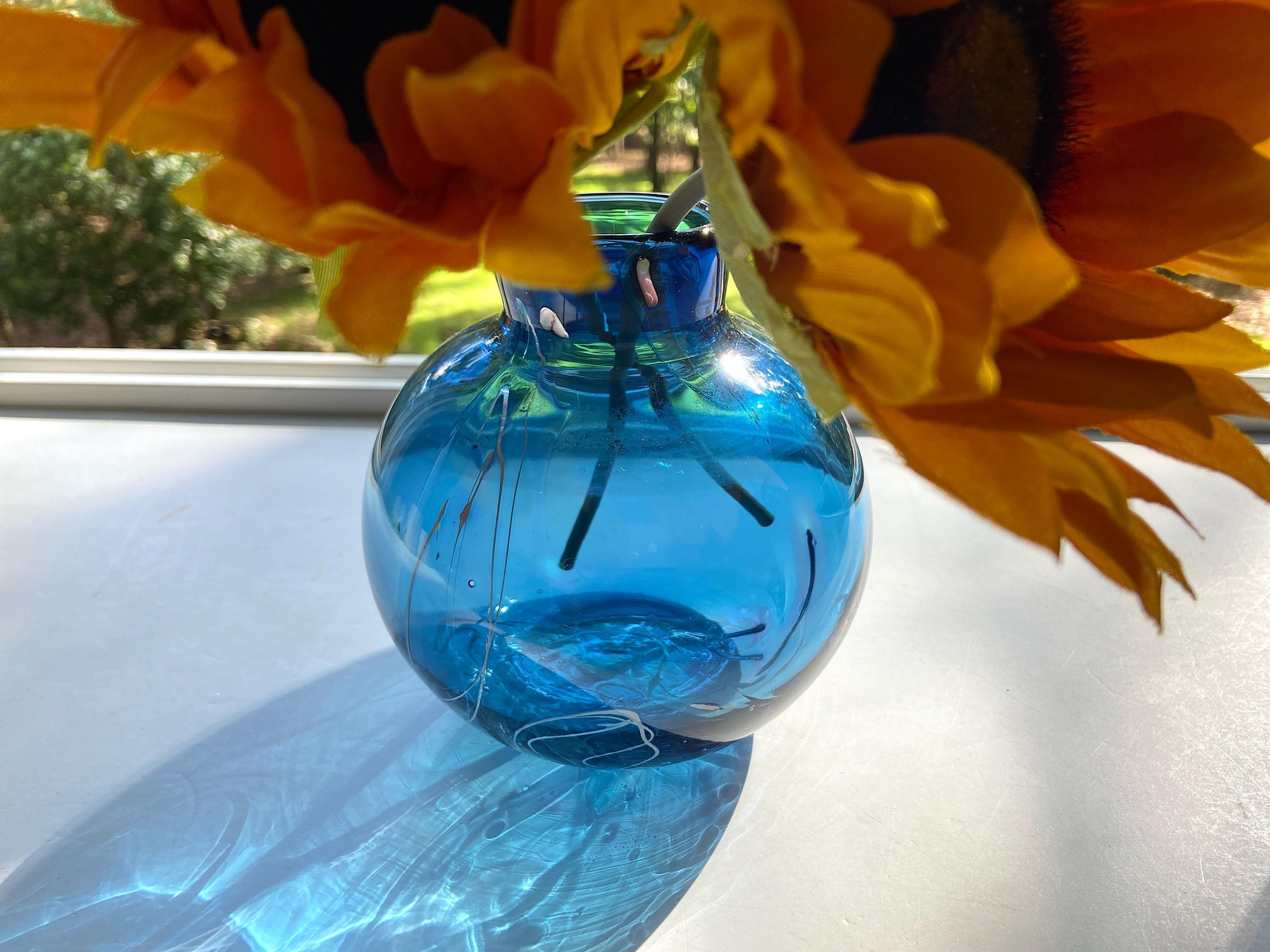ガラス製フラワーベース 花瓶 ガラス工芸品 ブルーサファイア 約20cm⁄3kg