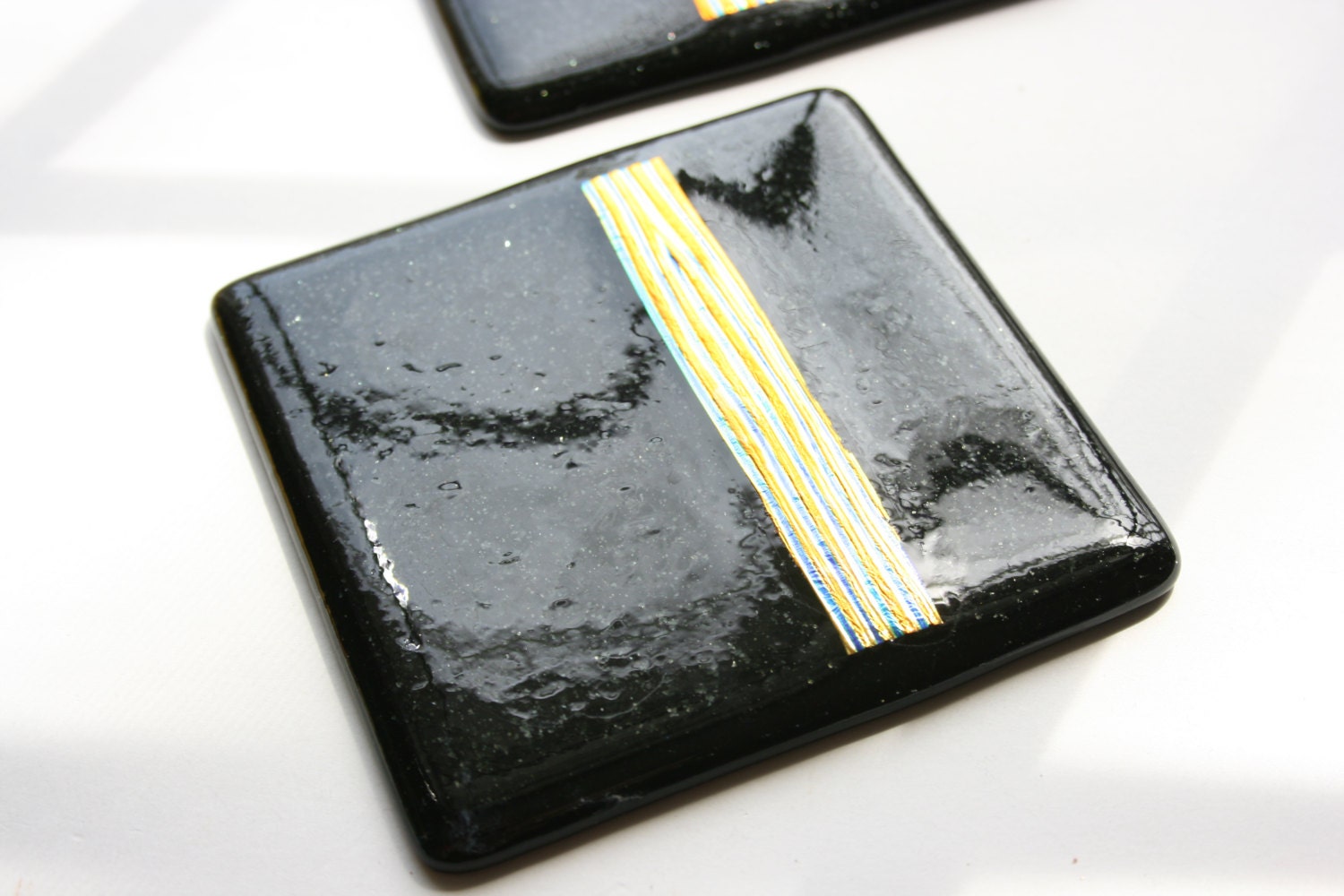 Glass Coasters Set of 4 Black and Metallic Gold Fused Etsy