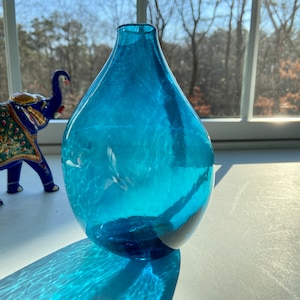 Aquamarine Bud Vase, Handblown Glass, Hand Blown Bottle, Pretty Blue Vase, StudioAtPennyLane, Boho Chic, Minimalist, Spring Vase, Organic