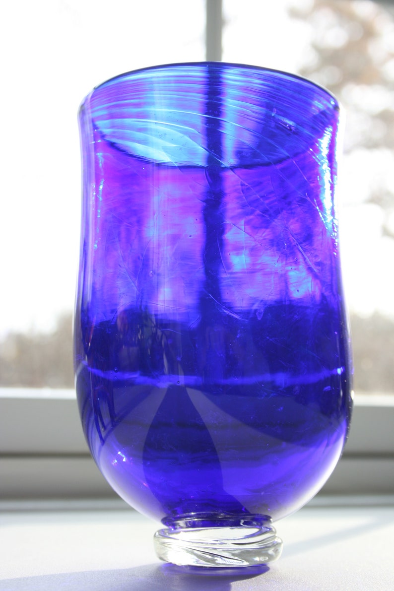Deep Royal Blue Candle Holder Lighting StudioAtPennyLane Minimalist Hand Blown Glass Votive Cobalt Blue Tulip Vase Boho Handblown