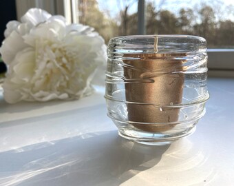 Hand Blown Glass Cup, Votive, Candle Holder, Clear Swirl Wrap, Bathroom Accessory, Boho Chic, Textured Glass, StudioAtPennyLane, Handblown