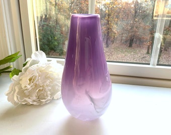 Hand Blown Glass Vase: Opaque Purple & Celadon Green Teardrop Design