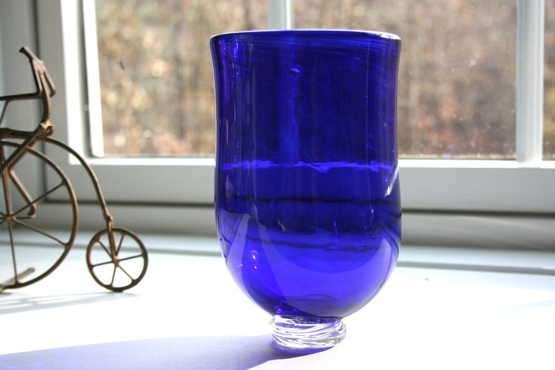 Deep Royal Blue Candle Holder Lighting StudioAtPennyLane Minimalist Hand Blown Glass Votive Cobalt Blue Tulip Vase Boho Handblown