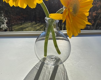 Hand-Blown Glass Bud Vase: Clear Genie Style, Rustic Decor