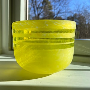 Hand Blown Glass Bowl, Medium Bowl, Sunny Yellow, Stripes, Handblown, The Studio at Penny Lane, Glassware, Boho Chic, Votive, Candle Holder