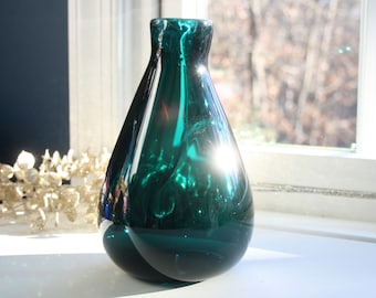 New 9" Hand Blown Glass Art Vase Bottle Blue Brown Teardrop Italian Decorative 