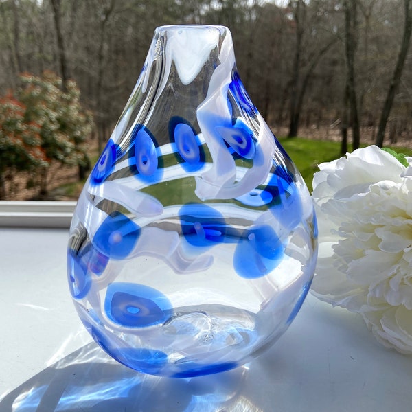 Blue and White Flat Vase Etsy