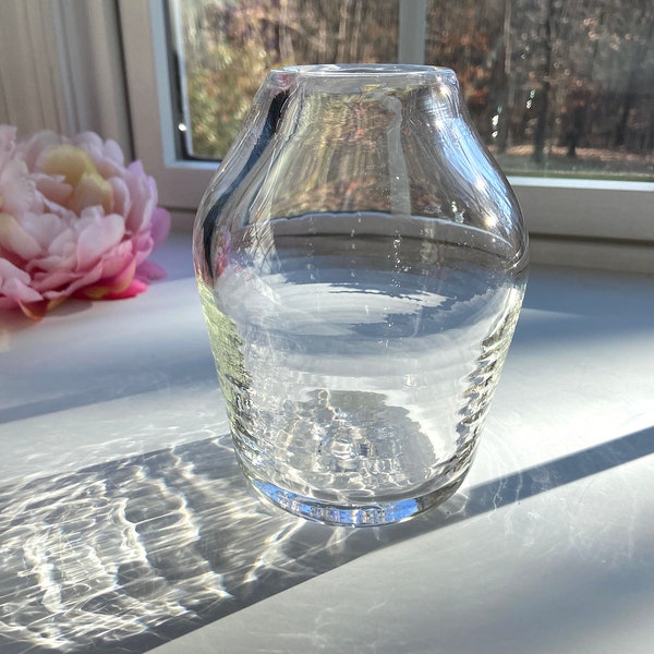 Clear, Handblown Glass, Hand Blown Vase, StudioAtPennyLane, Boho Chic, Textured Clear Vase, Crock Vase, Minimalist Home Decor, Spring Vase