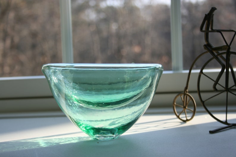 Hand Blown Glass Bowl Tall Bowl Shallow Bowl Light Emerald Etsy
