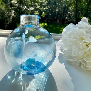Light Blue Petite Bud Vase, Blue & White, Handblown Glass, Hand Blown Vase, Bubble Vase, StudioAtPennyLane, Boho Chic, Recycled, EcoFriendly