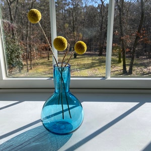 Aquamarine Bud Vase, Handblown Glass, Hand Blown Bottle, Pretty Blue Vase, StudioAtPennyLane, Boho Chic, Minimalist, Spring Vase, Genie Vase