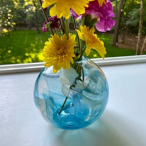 Hand-Blown Glass Vase, Blue Swirl, Sphere Vase, Orb, Handblown, Boho Chic, Beach Decor, StudioAtPennyLane, Recycled, Eco-Friendly, Eco Chic