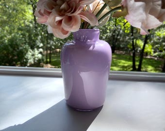 Hand Blown Glass Vase: Opaque Lavender Purple Urn, Country Cottage Chic Decor