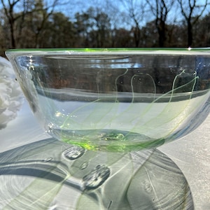 Hand Blown Glass Bowl, Green Ribbon, Tableware, Boho Chic, Serving Bowl, Abstract Glass Bowl, Handblown, StudioAtPennyLane, Unique Glass
