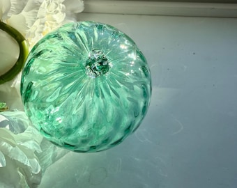Green Hand Blown Glass Ornament: Unique Textured Orb