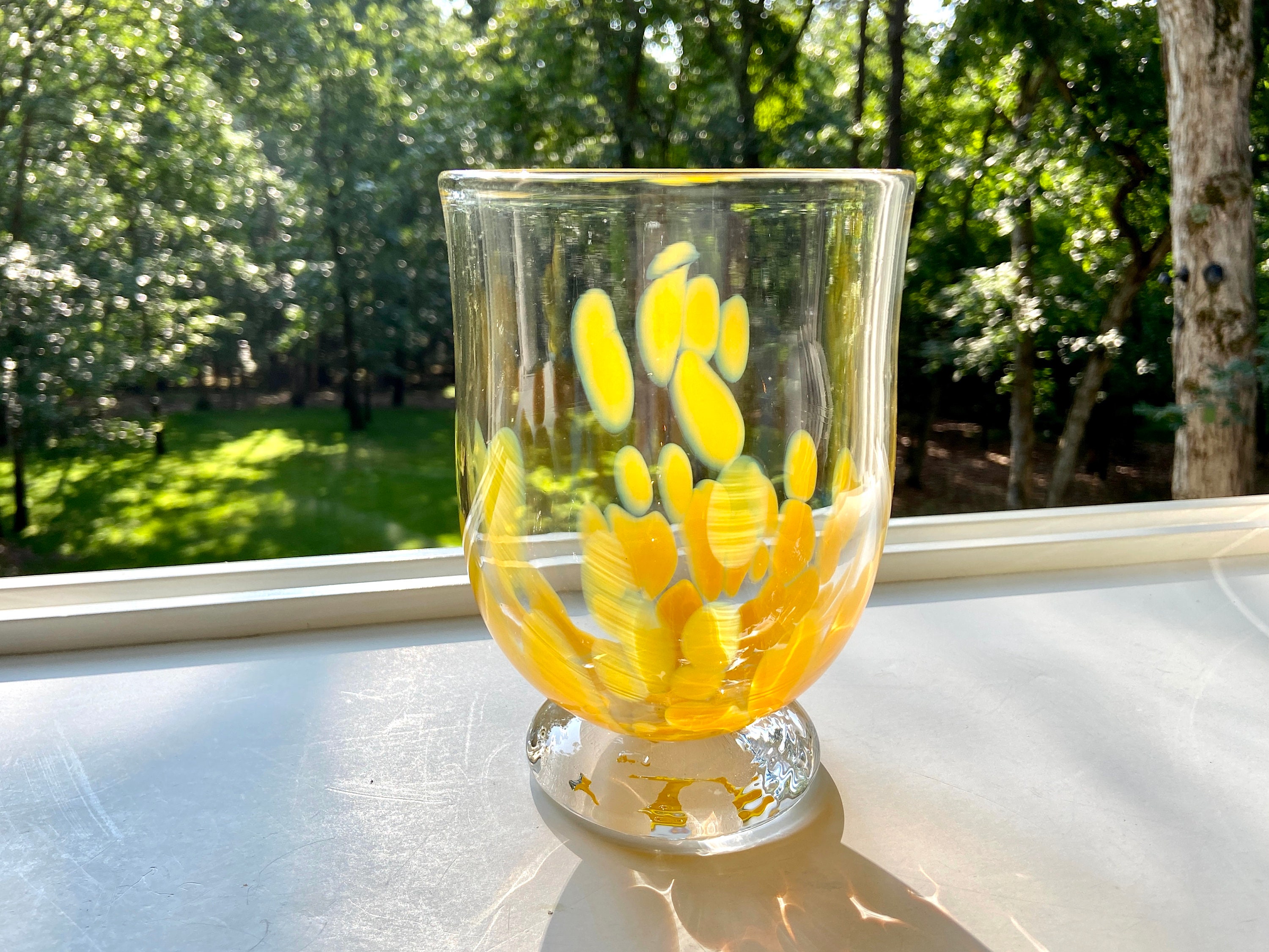手吹きガラスキャンドルホルダー：サニーイエローチューリップ花瓶