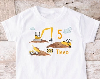 Image thermocollante ou T-shirt chantier nom de la pelle chemise d'anniversaire textile blanc ou coloré T-shirt d'anniversaire personnalisé pour garçon