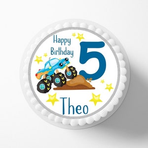 Cake topper monster truck fondente nome desiderato immagine zucchero diametro 20 cm