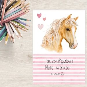 Hausaufgabenheft-Hülle Pferd Aquarell Hausaufgaben, personalisiert mit Name Klasse