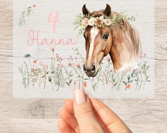 Iron-on image horse birthday personalized white or colored textiles with desired name and age birthday shirt wildflowers