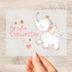 Transfert thermocollant pour grande/petite sœur/petit frère, motif éléphant, textile blanc ou coloré, fratrie, annonce de grossesse, naissance, t-shirt pour frères et sœurs