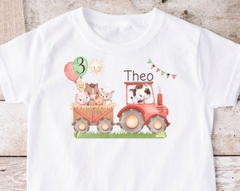 Image thermocollante ou T-shirt tracteur aquarelle chemise à manches longues numéro nom chemise d'anniversaire blanc