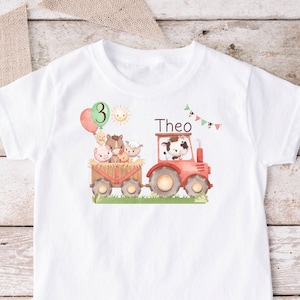 Iron-on picture or T-shirt tractor watercolor long-sleeved shirt number name birthday shirt white